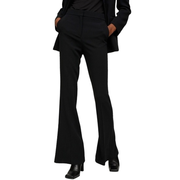 NWT! Mango MNG Back Slit Hems Flowy Trousers In Black Size US 8 - Picture 1 of 12